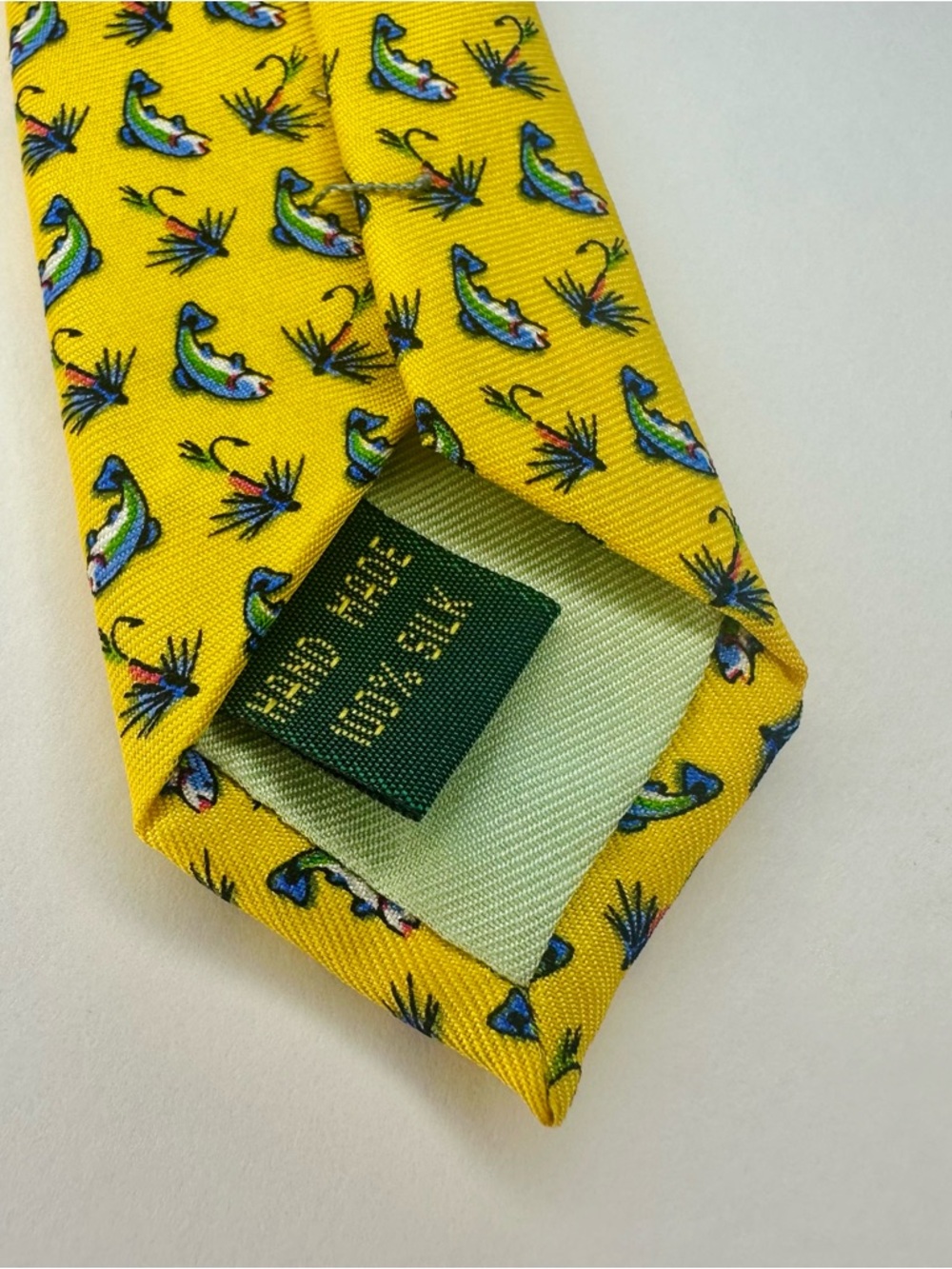 Fly Fishing BIRD DOG BAY Rainbow Trout & Lure Pattern Classic Silk Tie, 3.25” - Picture 8 of 9
